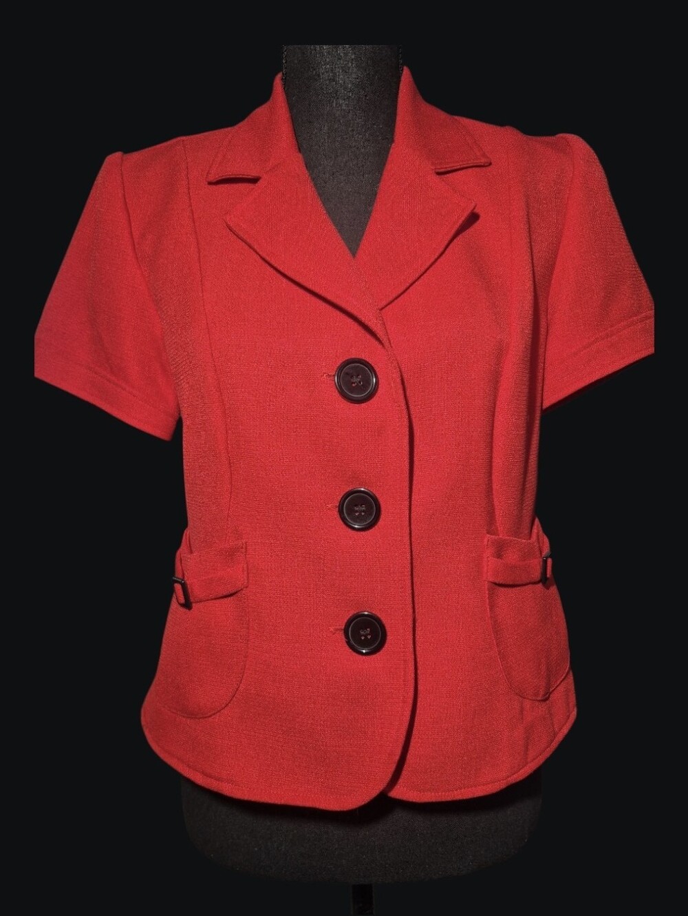 Studio I Petite Red Short Sleeve Button Front Blazer Top Size 10P